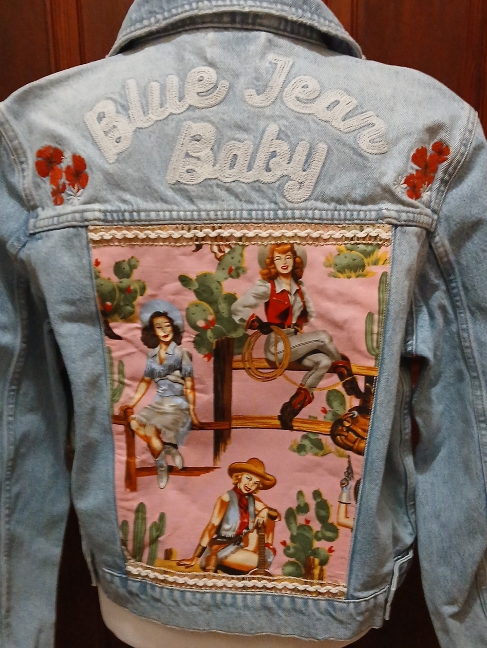 OOAK Custom Made "Blue Jean Baby" Denim Jacket with Pink Western Panel